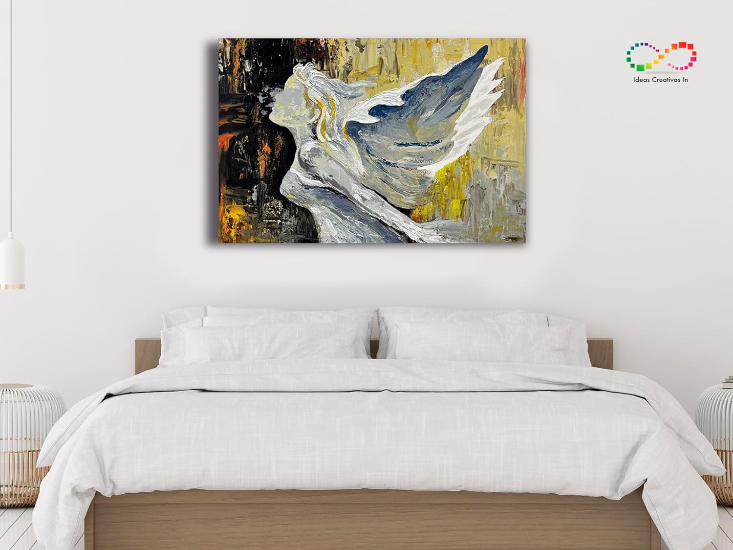 Ideas creativas In Cuadro Decorativo Canvas Para Recamara Sala o Comedor Angel Abstracto Ocre- Guardian Minimalista 120 x 80 cm - Imagen 6