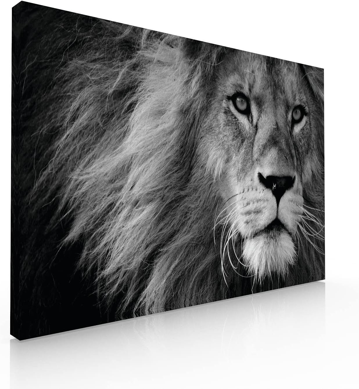 Ideas Creativas In-Cuadro decorativo moderno para sala recamara o comedor cara Leon-Blanco y Negro-Sublimacion-120 cm x 80 cm