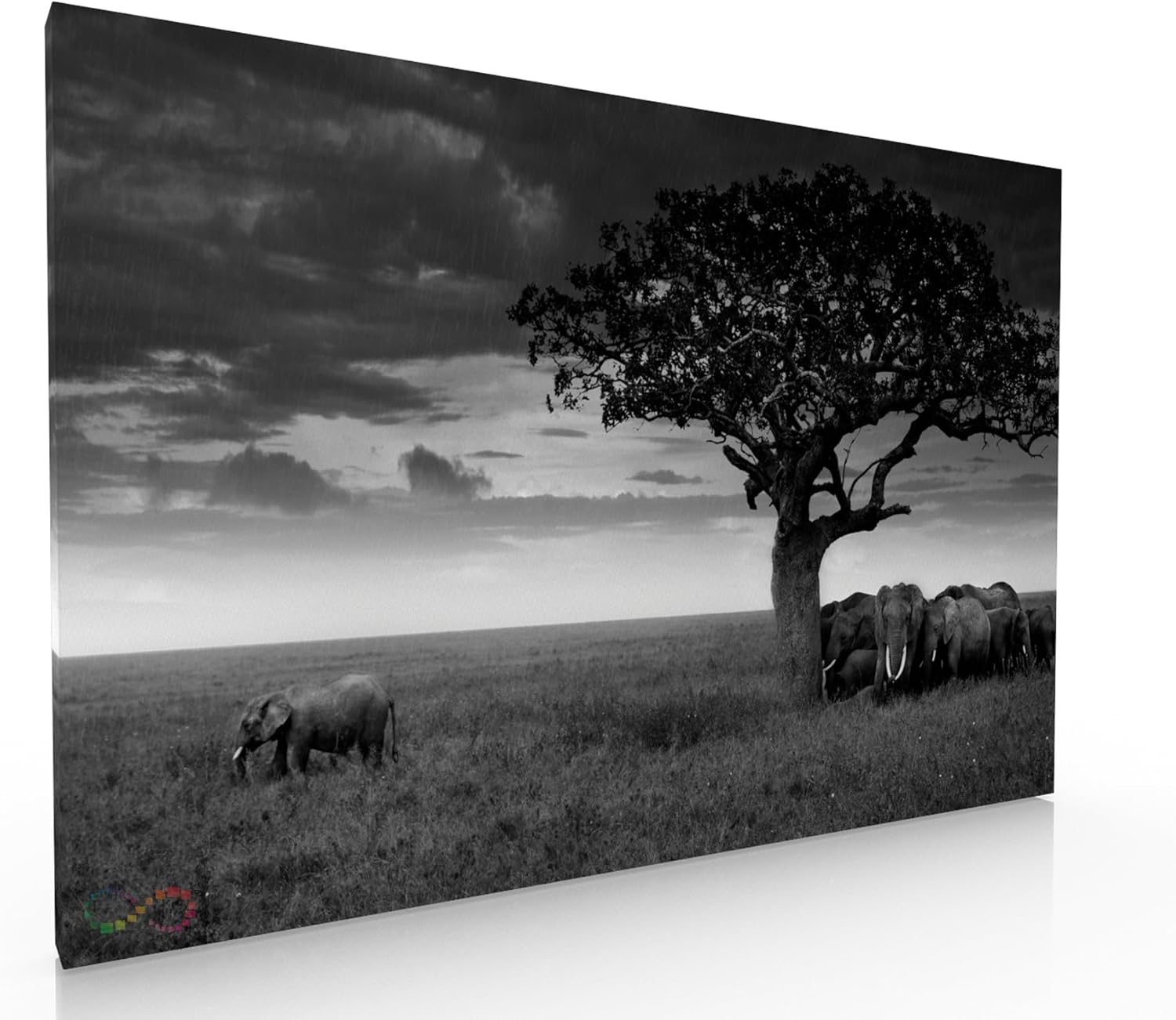 Ideas Creativas In - Elefantes En La Lluvia - Canvas Moderno - Elefantes Blanco Y Negro - Paisaje - Decorativo Para Sala O Recamara