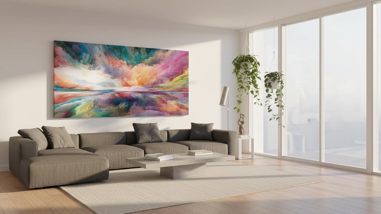 Ideas Creativas in-Cuadro Decorativo Abstracto Sublimado en Tela -Nubes de Color Arcoiris-Decoracion Para Salas Recamaras Comedor-Cuadro Moderno-140 x 70 cm - Imagen 2
