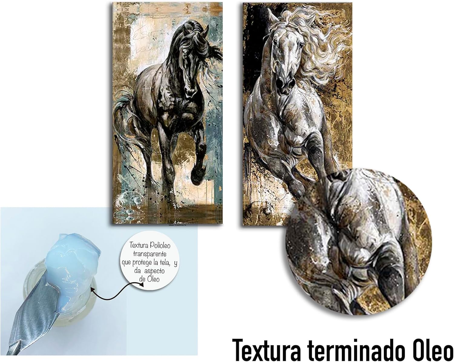 Ideas Creativas In- Set de 2 Cuadros Decorativos Para Sala Recamara Comedor oficina Caballos Galopando-Textura Oleo-Modernos-Canvas 2pz 40 x 100 cm - Imagen 5
