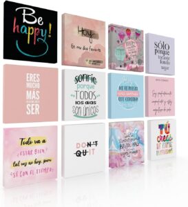 Ideas creativas in-Set de 12 Cuadros Decorativos Frases Motivadoras, lienzo Canvas,Para Recamara...