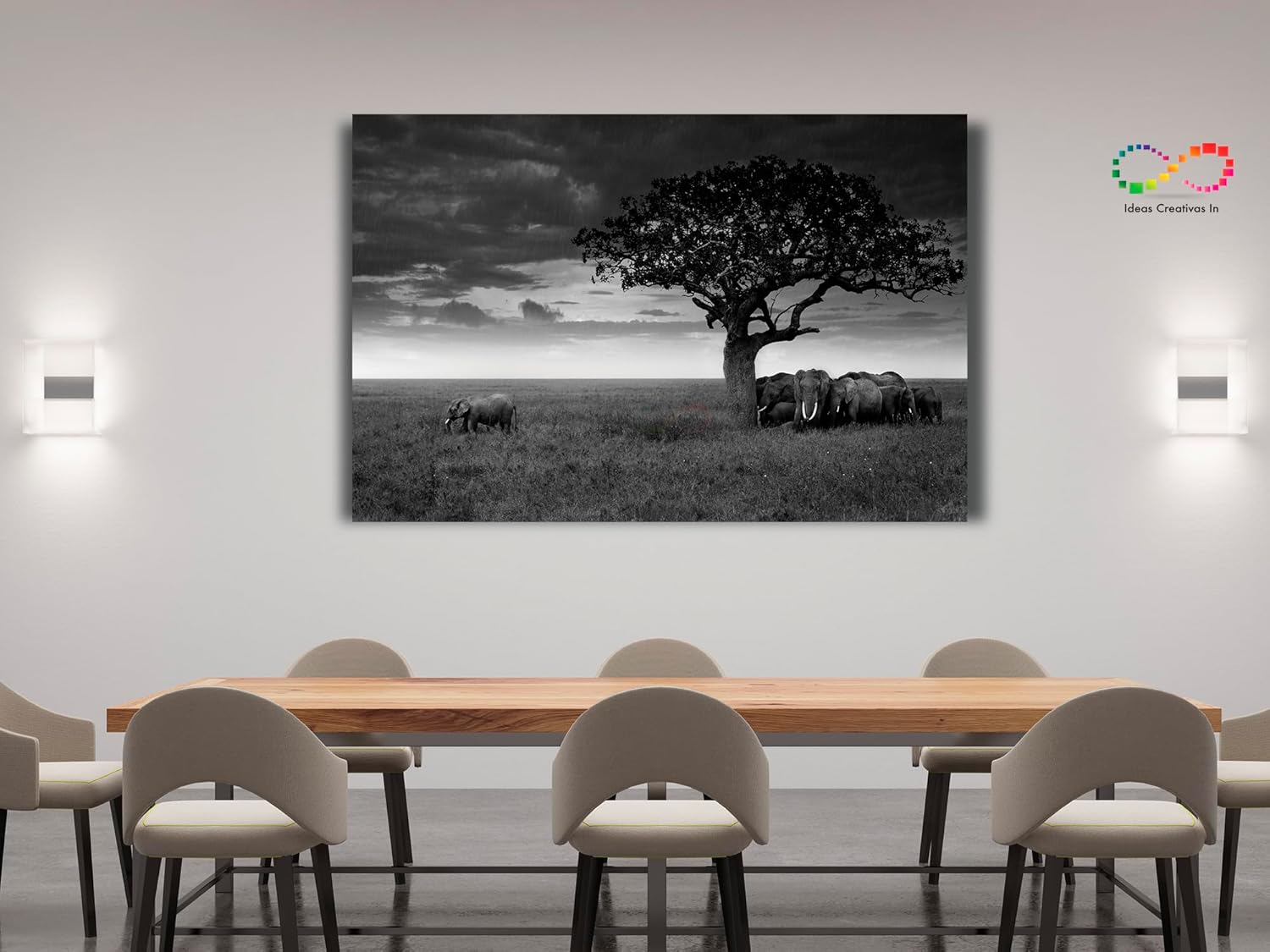Ideas Creativas In - Elefantes En La Lluvia - Canvas Moderno - Elefantes Blanco Y Negro - Paisaje - Decorativo Para Sala O Recamara - Imagen 5