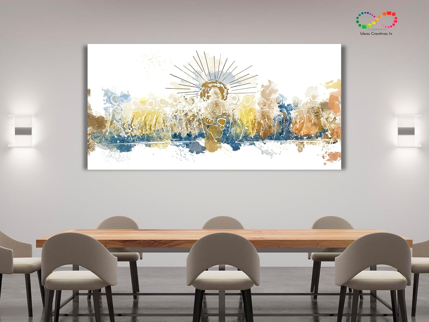 Ideas creativas in- Cuadro Decorativo Canvas Marco Flotante Para Comedor Cocina Ultima Cena Sagrada Abstracta Calidad Premium (Plata)-Textura oleo-140 x 70cm (copia) - Imagen 2