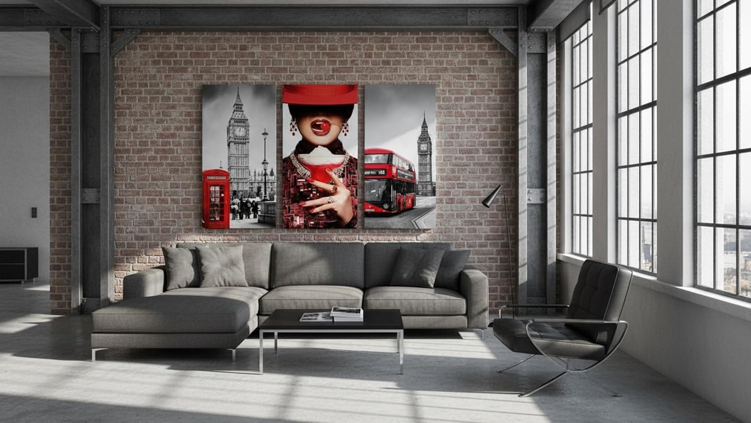 Ideas creativas in Set de 3 Cuadros Decorativos Modernos en Tela Mujer Sexy Londres-Lienzo Sublimacion-Decoracion Sala-Dormitorio-Oficina-130x80 cm - Imagen 5