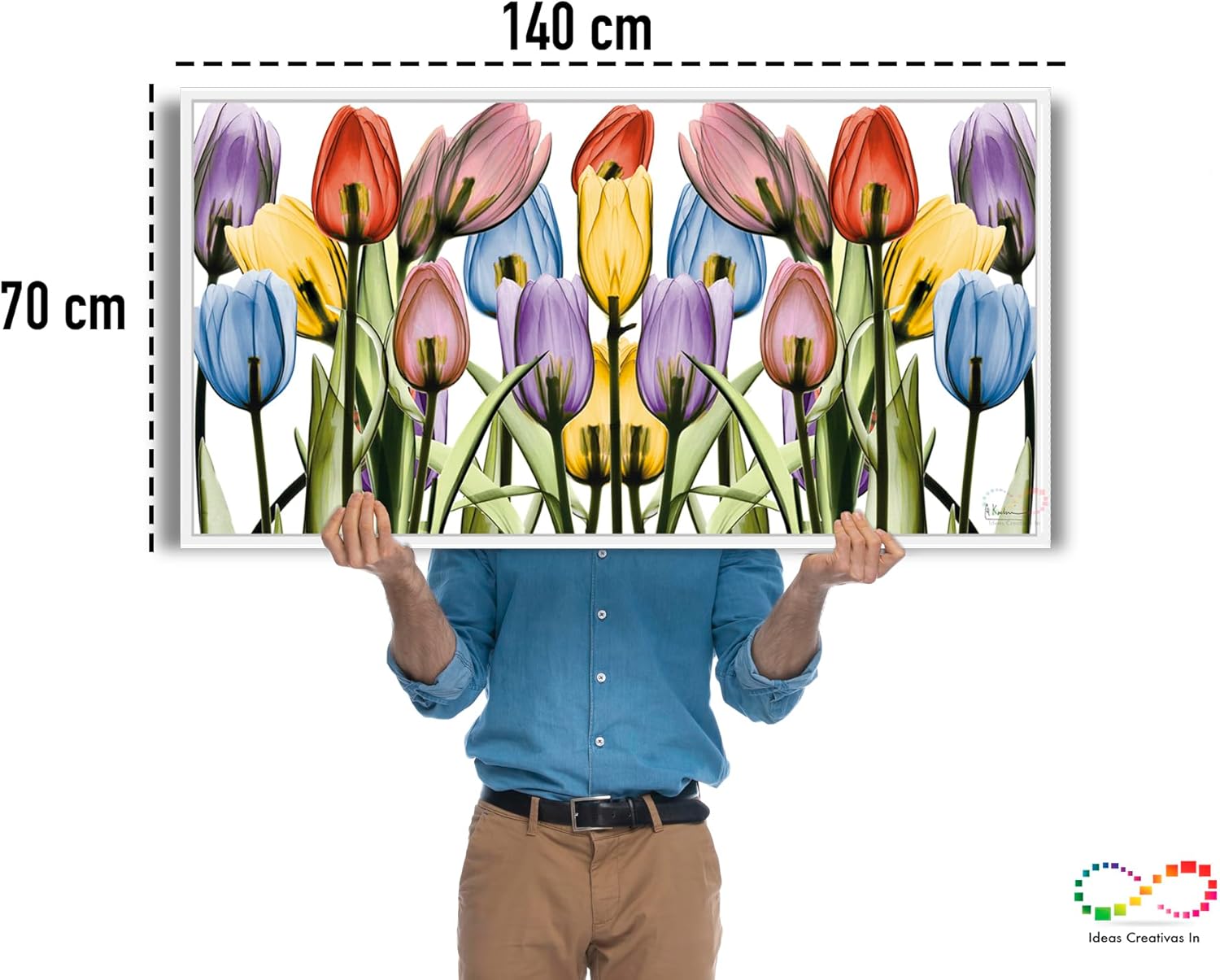 Ideas creativas In-Cuadro Decorativo Moderno Con Marco Flotante Tulipanes de Color (Blanco)- Flores-Salas-Comedor-Textura Oleo-Tela Canvas-140 x 70 cm - Imagen 9