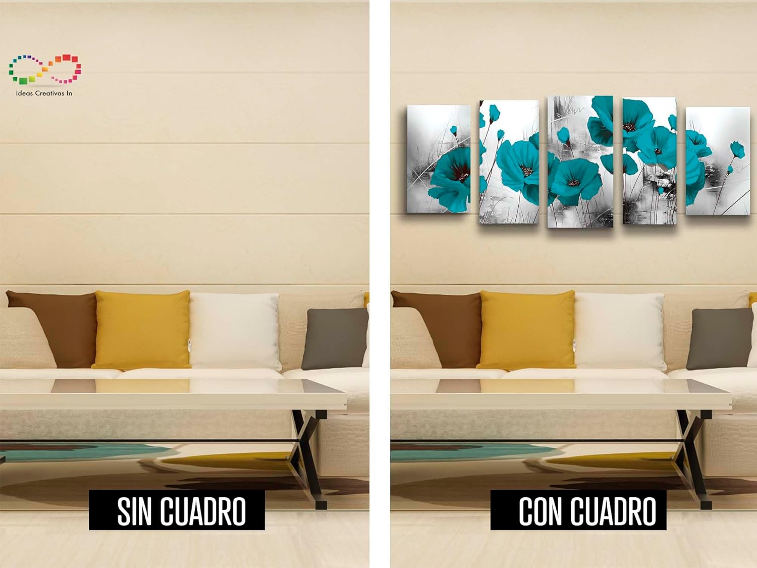 Set de 5 Cuadros Decorativos Modernos Para Sala Flor Turquesa - Imagen 7