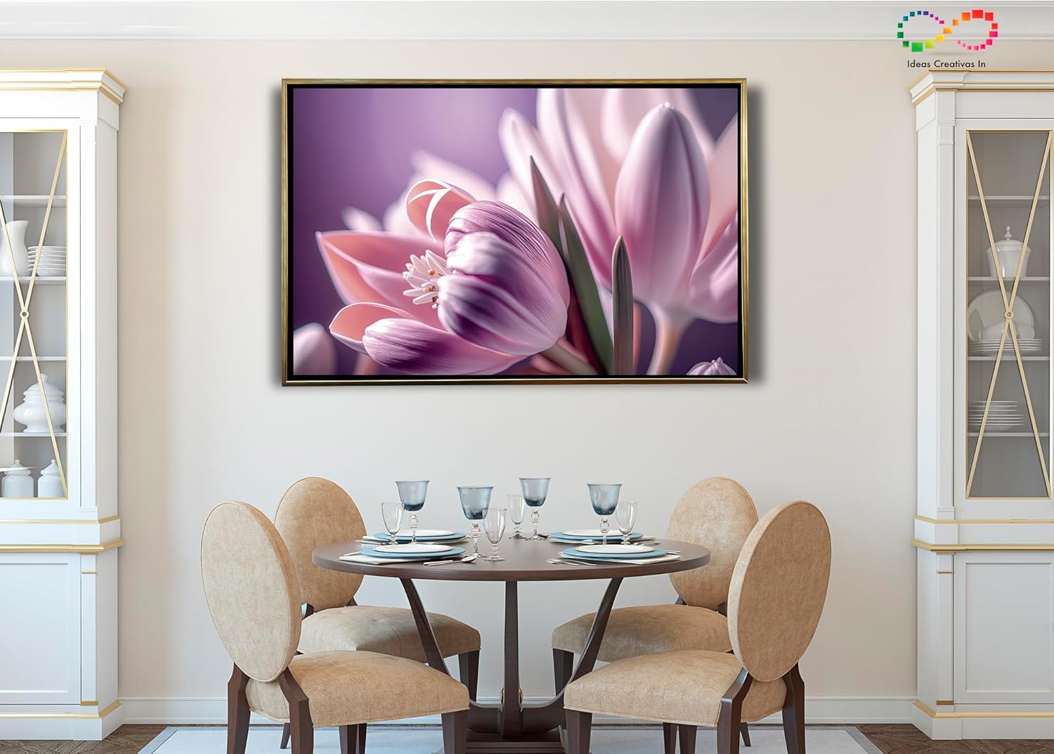Ideas Creativas In- Cuadro Decorativo Moderno Con Marco Flotante Para Sala Recamara Oficina Flor Tulipan !20 cm x 80 cm Fores- Canvas (oro) - Imagen 6