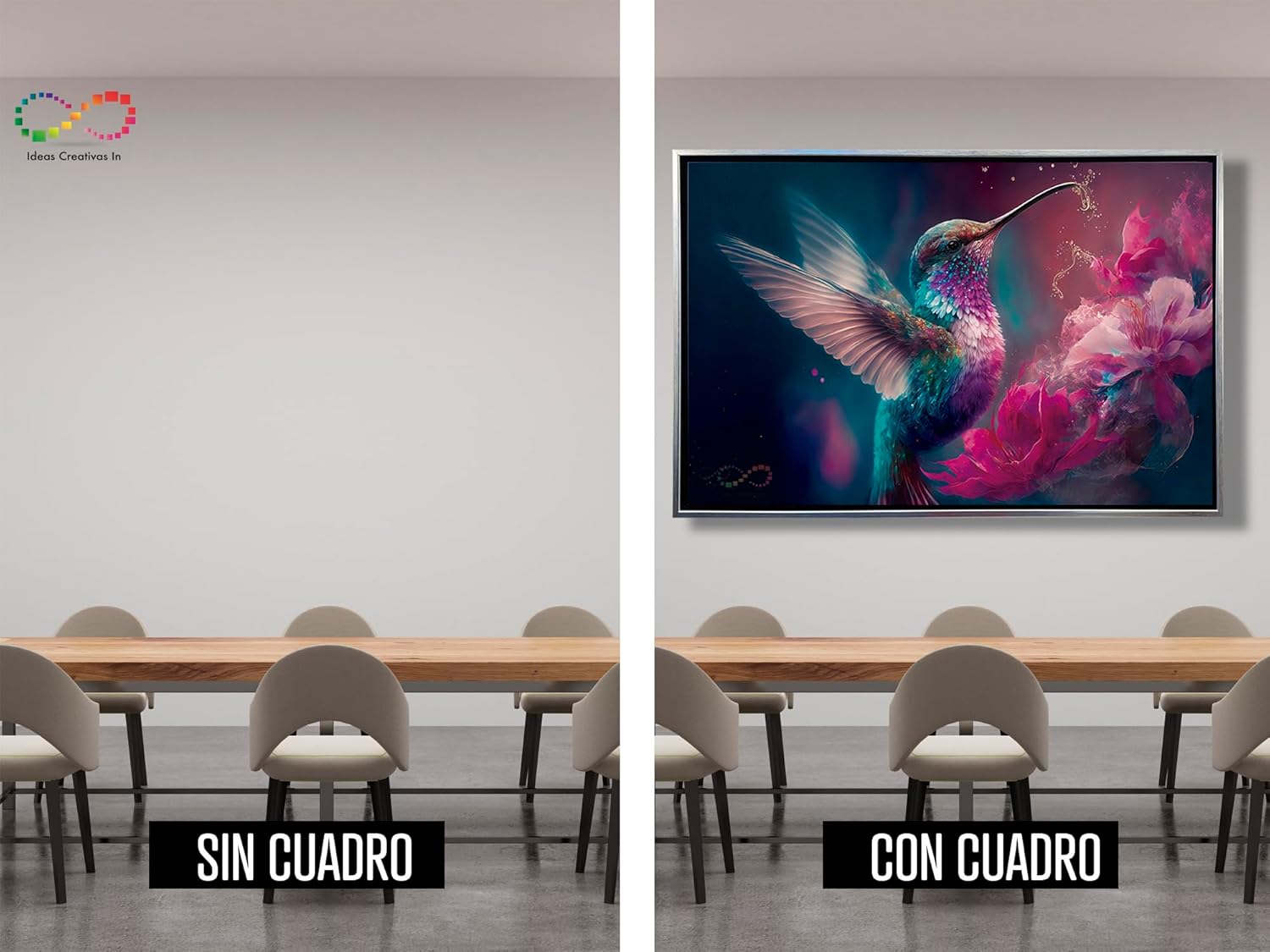 Ideas Creativas In-Cuadro Decorativo Moderno Con Marco Flotante Colibri Magico Volando Flores- Tipo Galeria-120 cm x 80 cm (plata) (copia) - Imagen 7