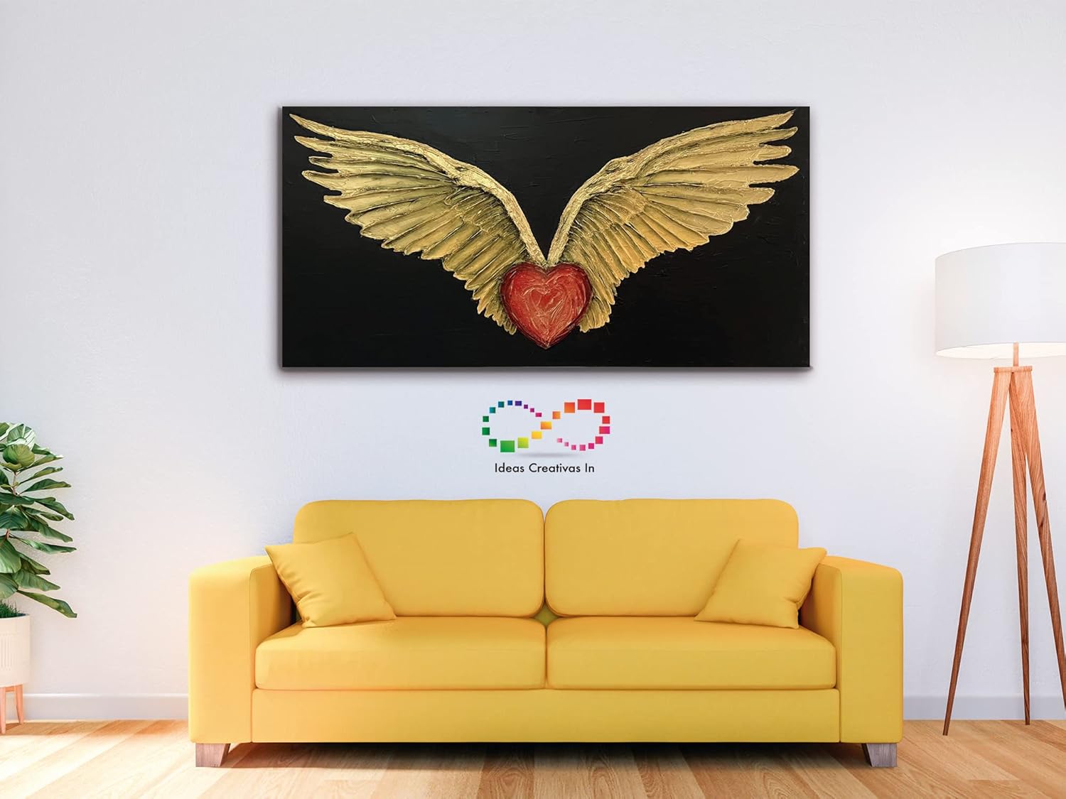 Cuadro Decorativo Figurativo Canvas Alas doradas Con Corazon - Imagen 3