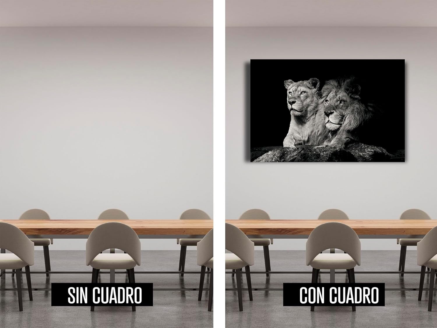Ideas Creativas in-Cuadro decorativo moderno para sala recamara o comedor pareja leon-Blanco y Negro-Canvas-120 cm x 80 cm - Imagen 9