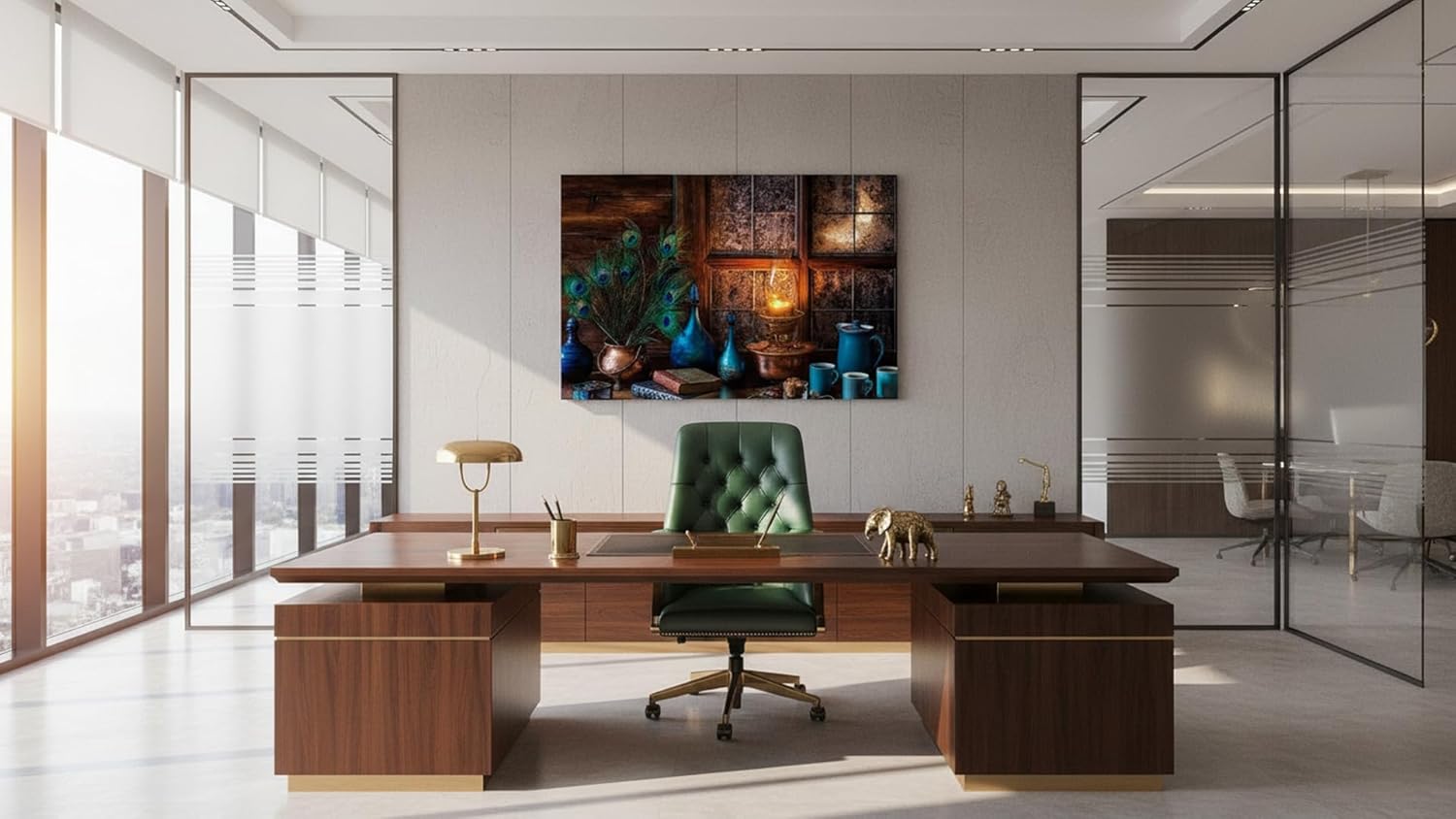 Ideas Creativas in-Cuadro Artístico sobre Lienzo HD - Bodegón Vintage con Plumas de Pavo Real - Tela Sublimada Bastidor de Madera - Decoración Premium 120 x 80 cm - Imagen 6