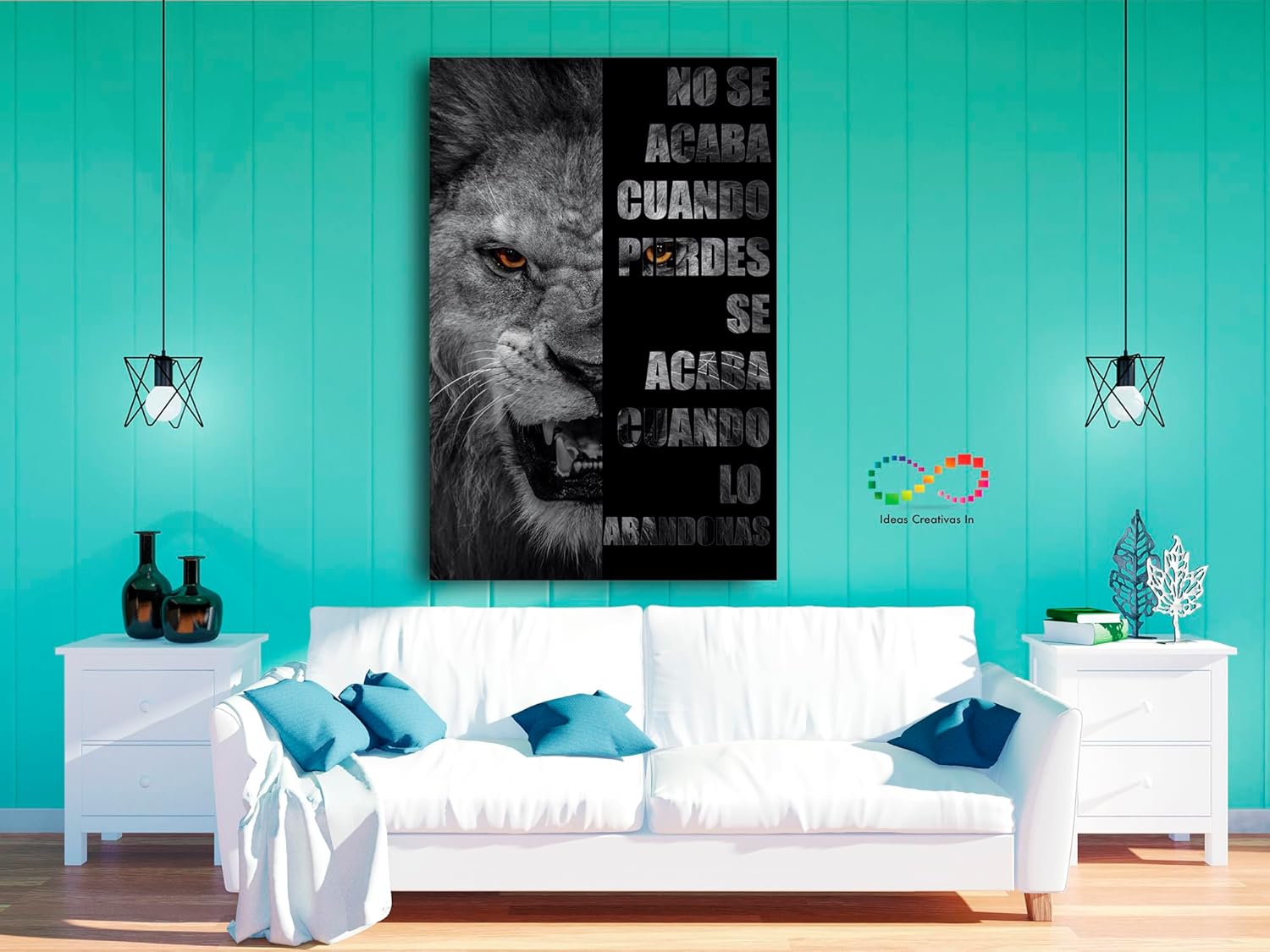 Cuadro Decorativo Moderno Para Sala Recamara o Comedor Leon Con Frase Motivadora - Imagen 2