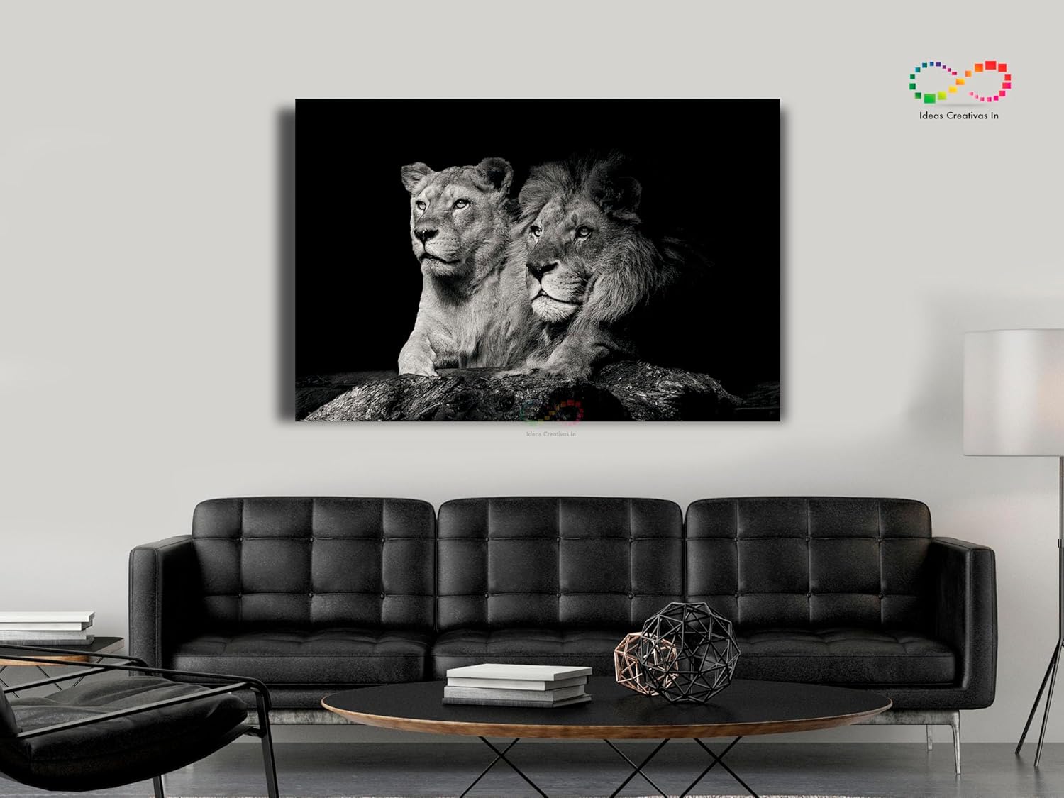 Ideas Creativas in-Cuadro decorativo moderno para sala recamara o comedor pareja leon-Blanco y Negro-Canvas-120 cm x 80 cm - Imagen 8