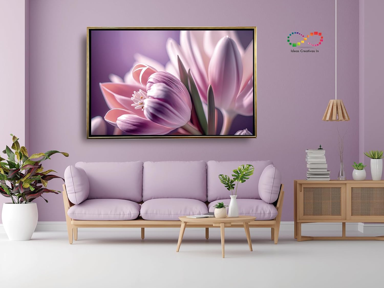 Ideas Creativas In- Cuadro Decorativo Moderno Con Marco Flotante Para Sala Recamara Oficina Flor Tulipan !20 cm x 80 cm Fores- Canvas (oro) - Imagen 2