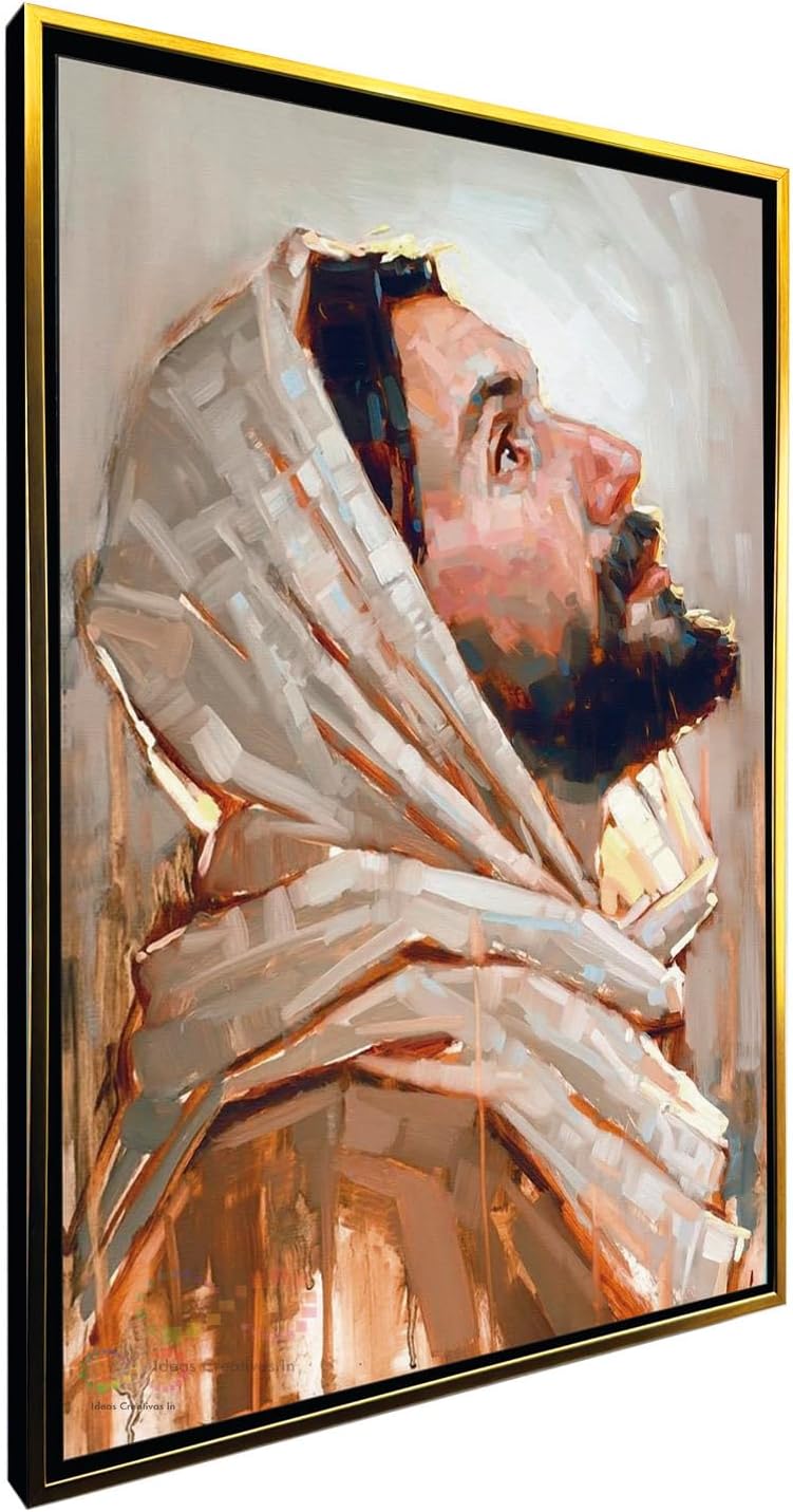 IIdeas Creativas In Cuadro Decorativo Lienzo Canvas Moderno Con Marco Cara Jesus Cristo Con Efecto Pintura Espatula Calidad Premium (Oro)