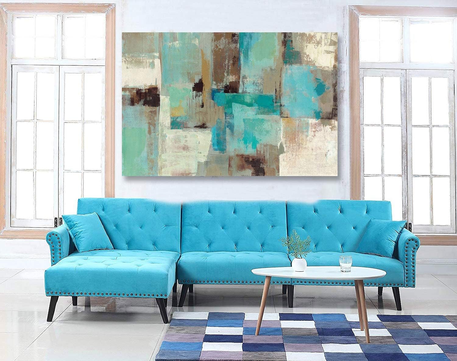 Ideas Creativas In-Cuadro Decorativo Abstracto Para Sala Comedor Mosaicos tonos turquesa- Canvas-!20 x 80 cm - Imagen 2