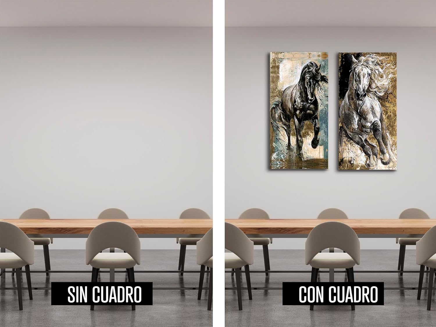 Ideas Creativas In- Set de 2 Cuadros Decorativos Para Sala Recamara Comedor oficina Caballos Galopando-Textura Oleo-Modernos-Canvas 2pz 40 x 100 cm - Imagen 7