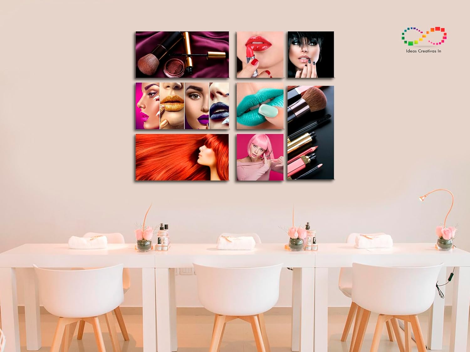 Ideas creativas In- Set de 8 Cuadro Decorativos Para Estetica o Spa Salon de Belleza Maquillaje-Decoracion Moderna-Canvas - Imagen 7