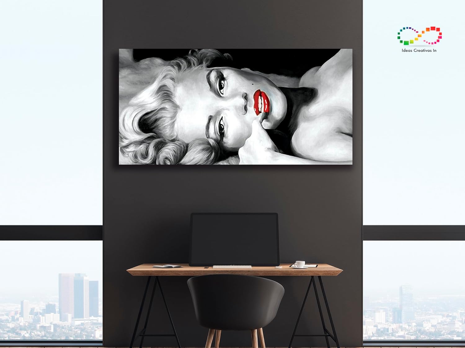 Ideas Creativas In-Cuadro decorativo moderno para sala recamara o comedor Marilyn Monroe-Blanco y Negro-140 x 70 - Imagen 6