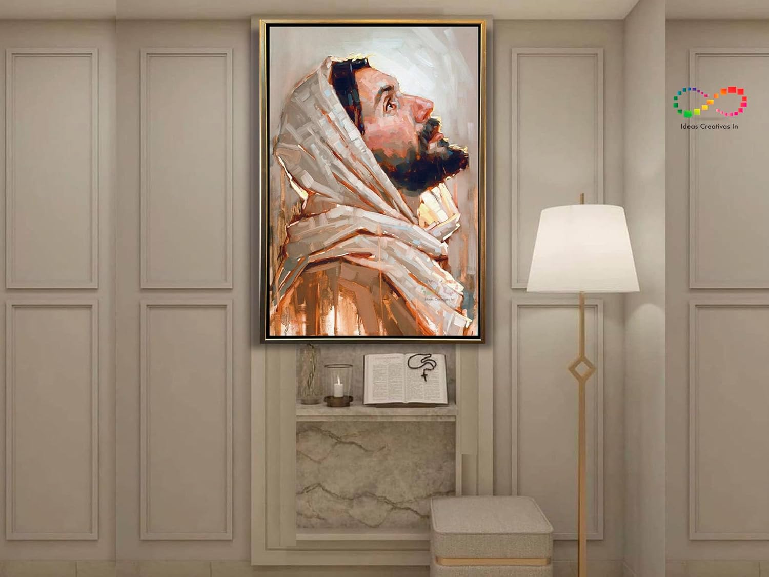 IIdeas Creativas In Cuadro Decorativo Lienzo Canvas Moderno Con Marco Cara Jesus Cristo Con Efecto Pintura Espatula Calidad Premium (Oro) - Imagen 2