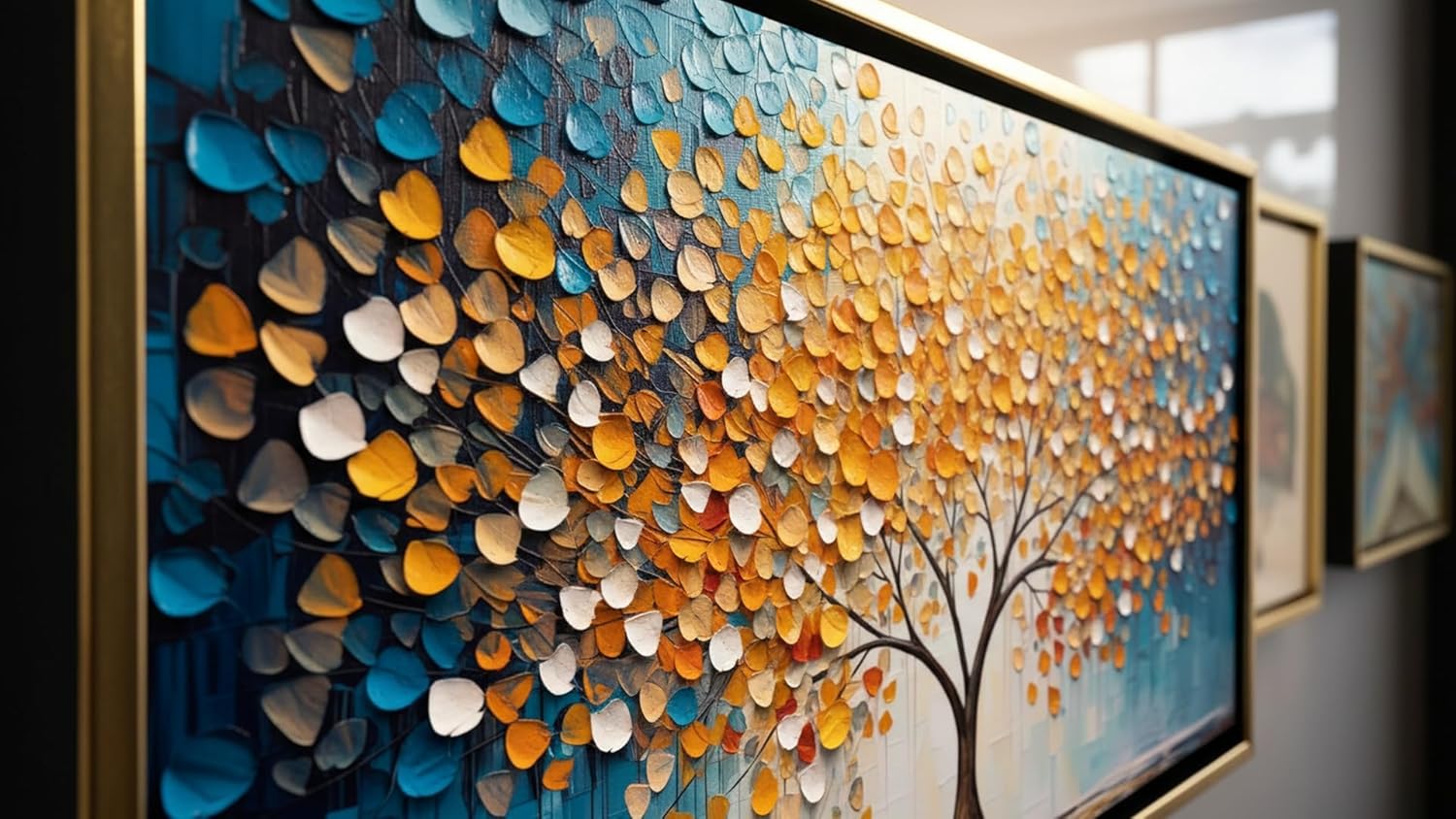 Ideas Creativas In-Cuadro Decorativo Canvas Con Marco Flotante Para Sala Recamara Oficina Arbol Real Color Ideas Creativas In 140 X 70 CM(Oro)-Textura Oleo - Imagen 4