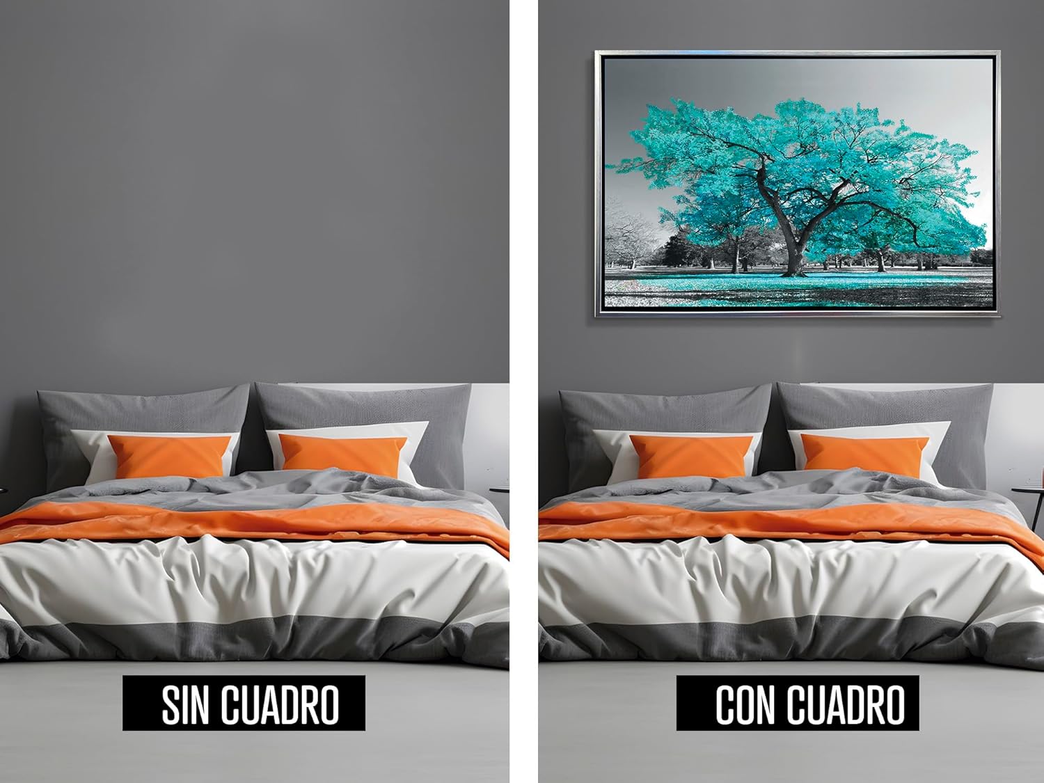 Ideas Creativas In-Cuadro Decorativo Moderno Para Sala Arbol Turquesa Con Marco Flotante Plata- 120 x 80 cm - Imagen 4