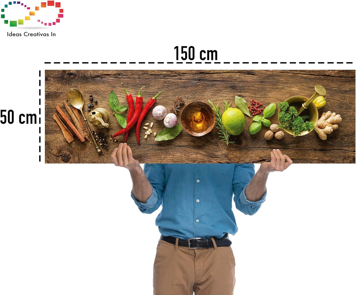 Ideas Creativas in-Cuadro Decorativo Moderno en Canvas Para Comedor o Cocina Especias Madera madera Panoramico-Decoracion Cocina Restaurante-Verduras-Utensilios-Semillas-Canvas- Listo para colgar 150 x 50 cm - Imagen 7