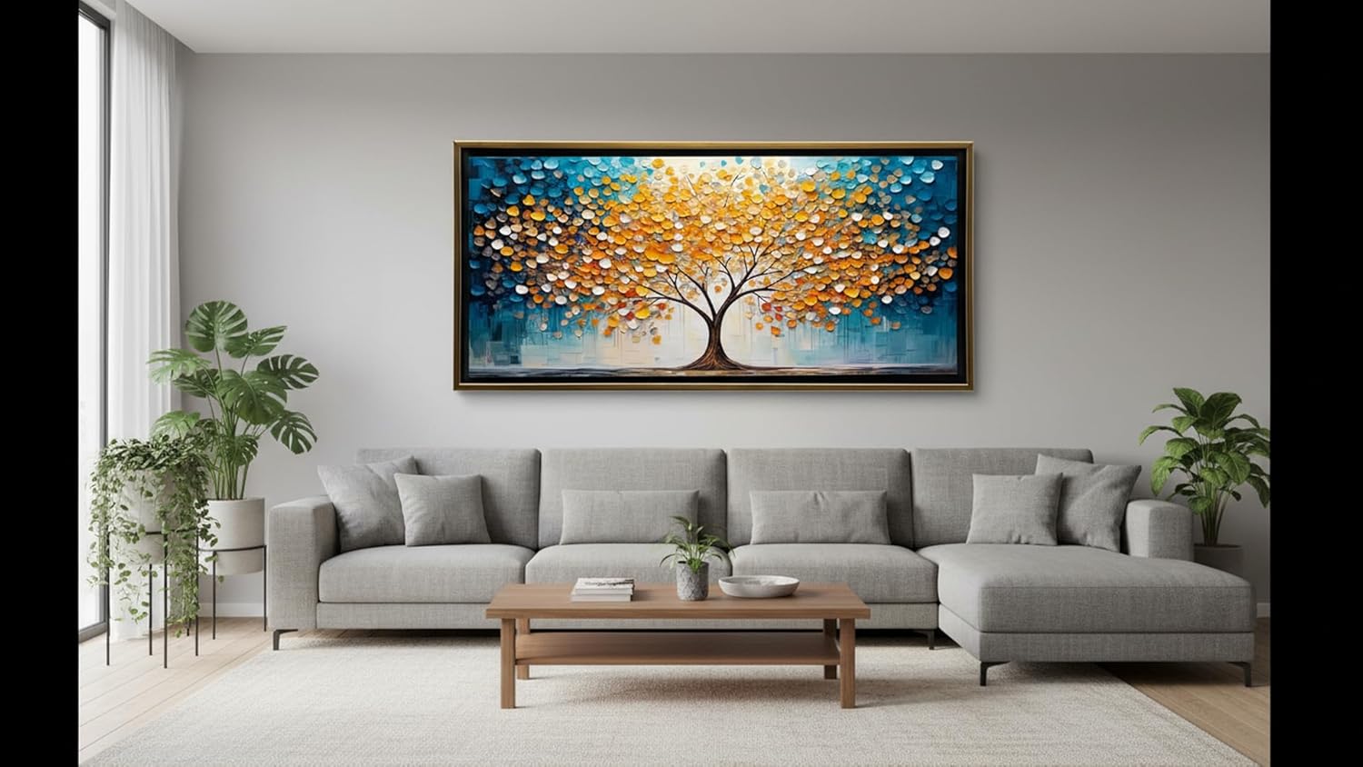 Ideas Creativas In-Cuadro Decorativo Canvas Con Marco Flotante Para Sala Recamara Oficina Arbol Real Color Ideas Creativas In 140 X 70 CM(Oro)-Textura Oleo - Imagen 5