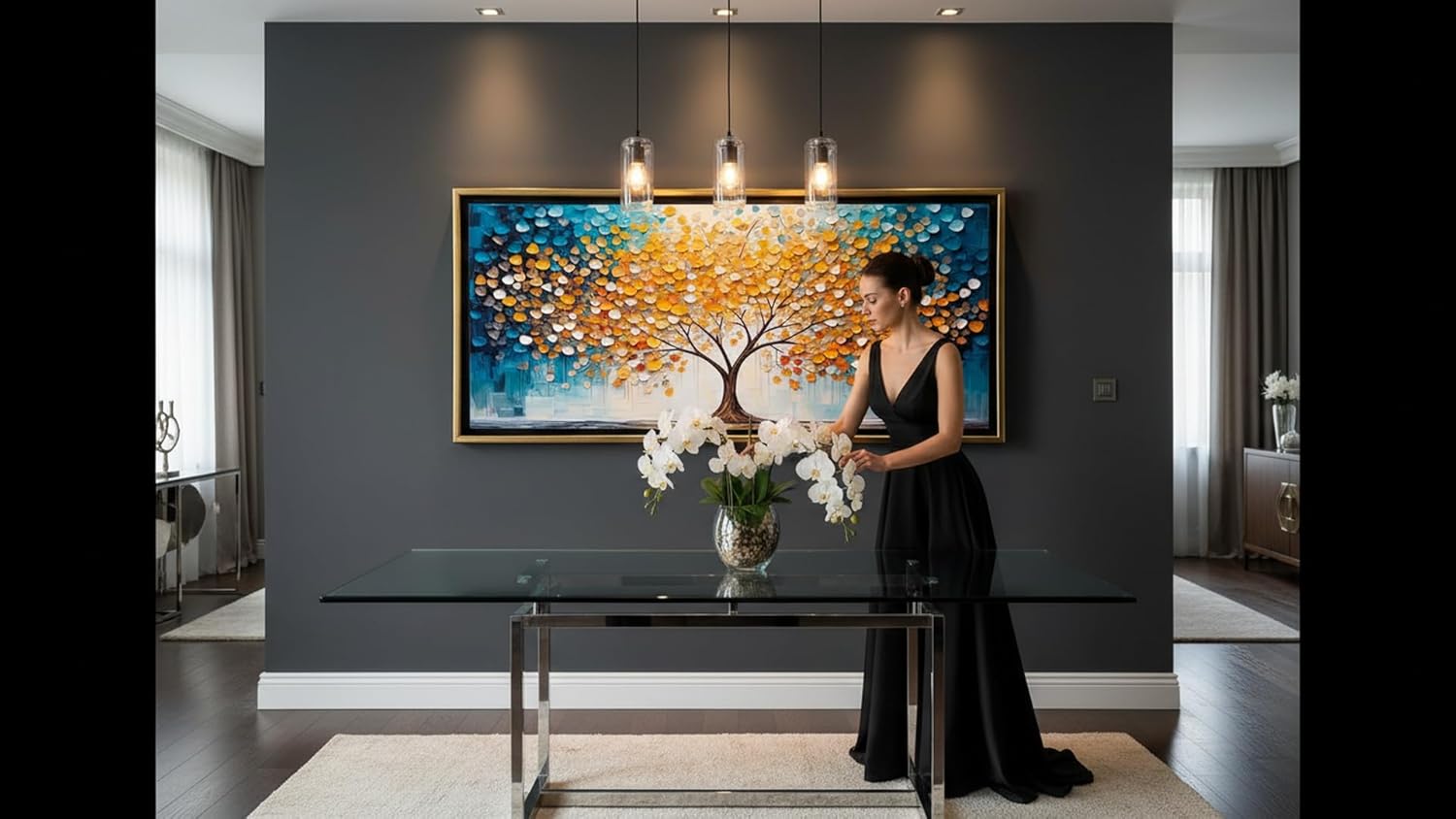 Ideas Creativas In-Cuadro Decorativo Canvas Con Marco Flotante Para Sala Recamara Oficina Arbol Real Color Ideas Creativas In 140 X 70 CM(Oro)-Textura Oleo - Imagen 2