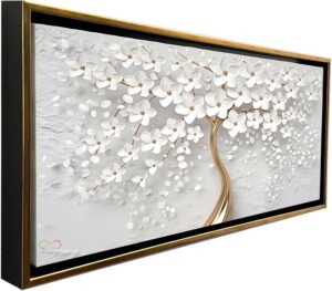 Cuadro Decorativo Moderno Con Marco Oro Para Sala Recamara Oficina o Comedor Flores Blancas