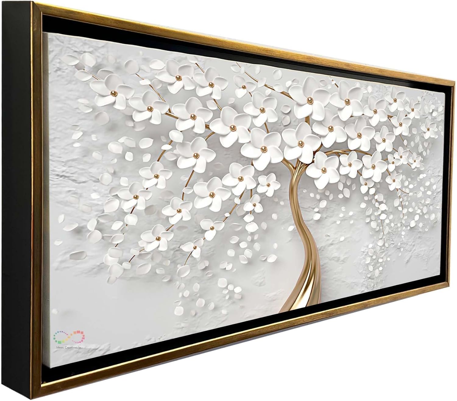 Cuadro Decorativo Moderno Con Marco Oro Para Sala Recamara Oficina o Comedor Flores Blancas