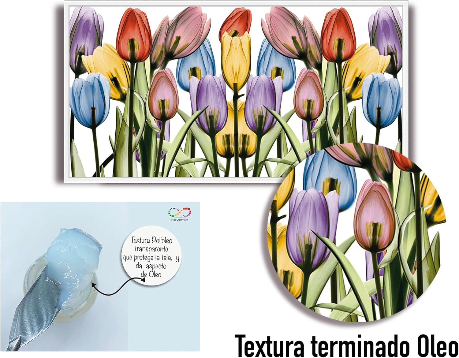Ideas creativas In-Cuadro Decorativo Moderno Con Marco Flotante Tulipanes de Color (Blanco)- Flores-Salas-Comedor-Textura Oleo-Tela Canvas-140 x 70 cm - Imagen 6