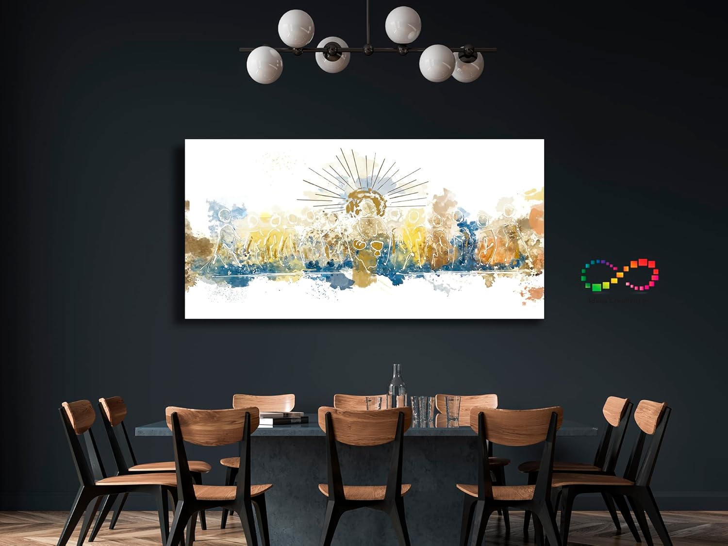 Ideas creativas in- Cuadro Decorativo Canvas Marco Flotante Para Comedor Cocina Ultima Cena Sagrada Abstracta Calidad Premium (Plata)-Textura oleo-140 x 70cm (copia) - Imagen 7