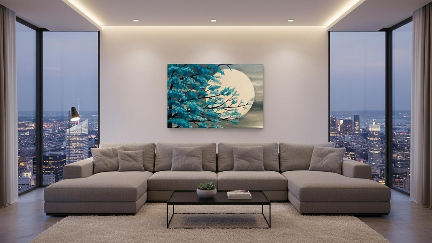 Ideas creativas In-Cuadro decorativo moderno para sala Arbol turquesa con luna-Canvas-120 x 80 cm - Imagen 4