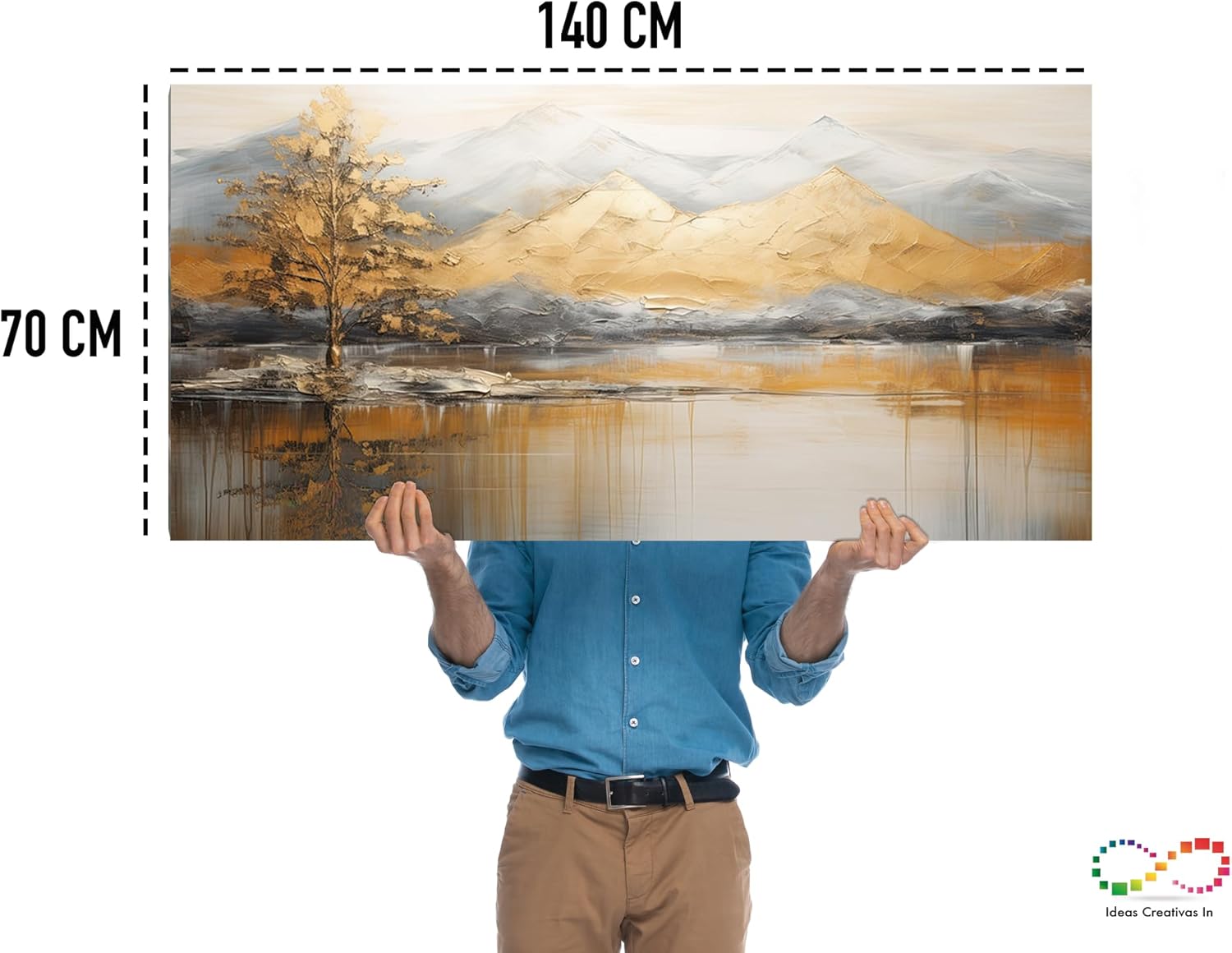 Ideas creativas In-Cuadro Decorativo Moderno Para Sala Dormitorio Oficina- Paisaje MontaƱas Doradas Y Gran Lago-Calidad Premium-Terminados En Polvo de Oro- Pintura - Imagen 7