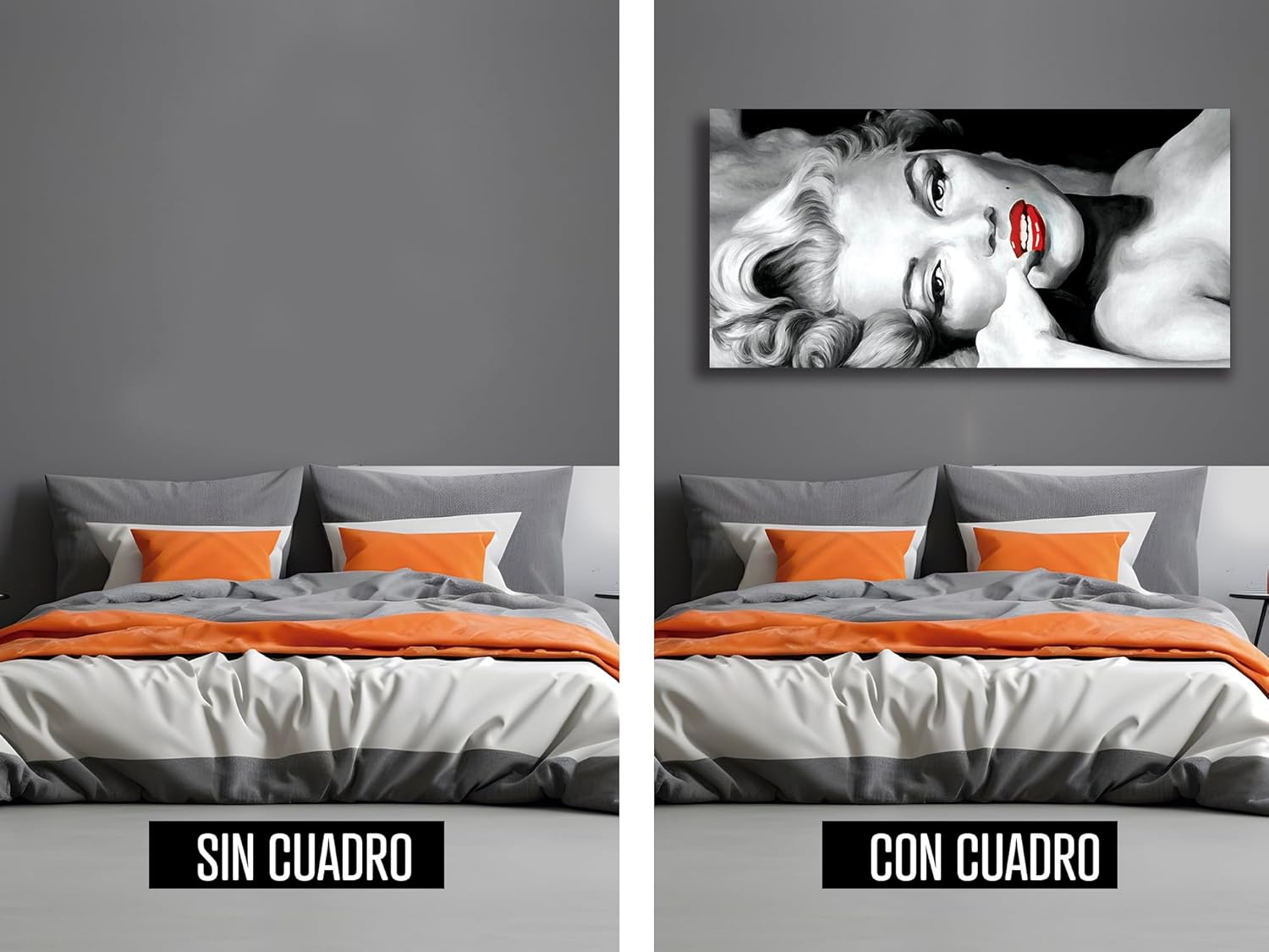 Ideas Creativas In-Cuadro decorativo moderno para sala recamara o comedor Marilyn Monroe-Blanco y Negro-140 x 70 - Imagen 5