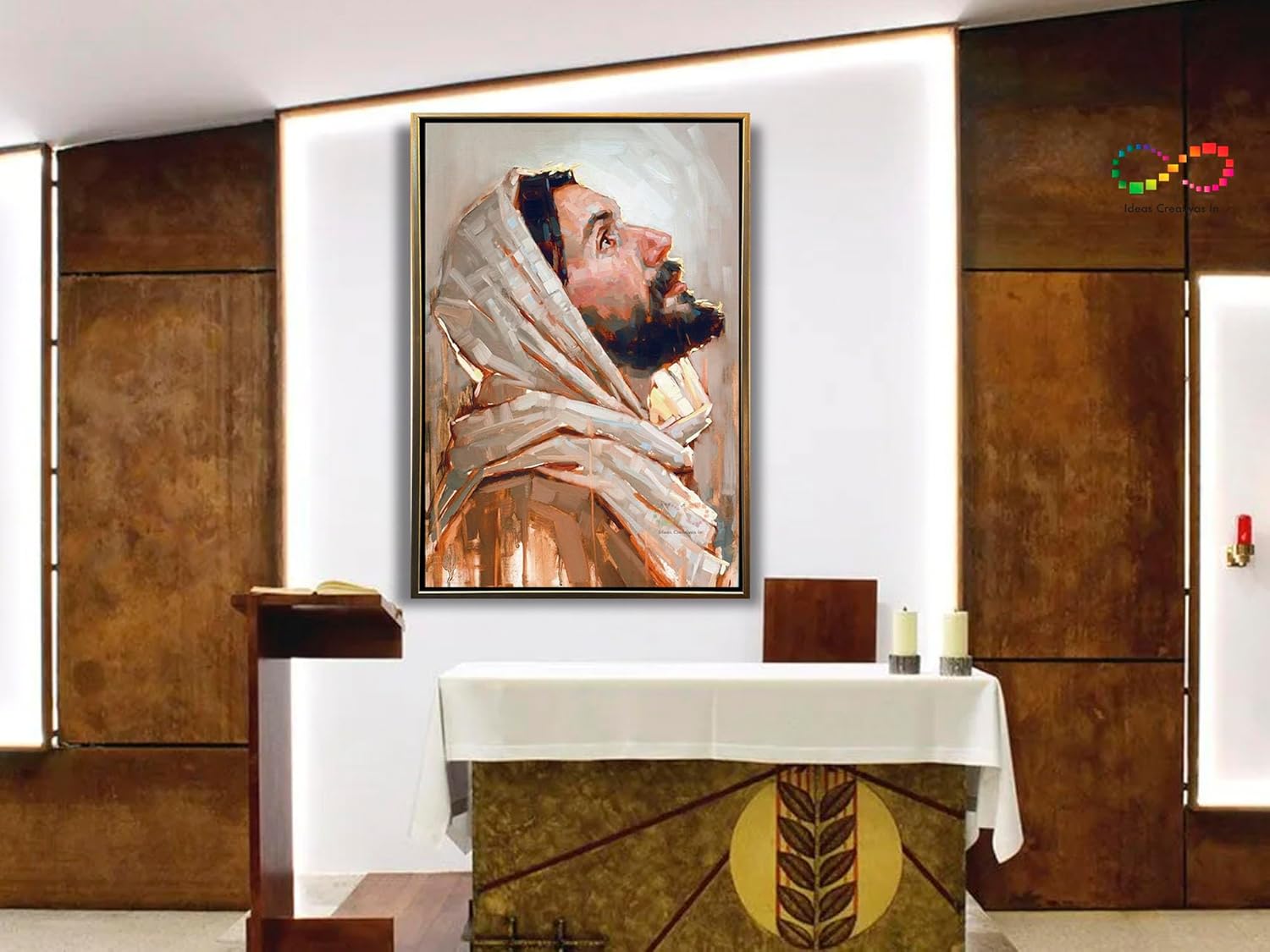 IIdeas Creativas In Cuadro Decorativo Lienzo Canvas Moderno Con Marco Cara Jesus Cristo Con Efecto Pintura Espatula Calidad Premium (Oro) - Imagen 5
