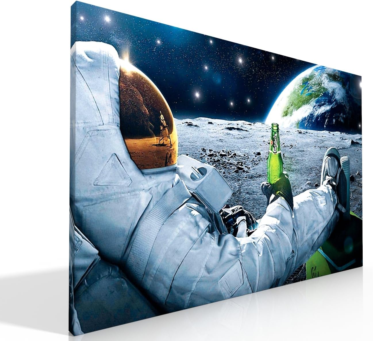 Cuadro Decorativo Moderno Para Recámara Astronauta con Cerveza Personalizable-Canvas-Decoracion -Ideas Creativas In 120 x 80 cm