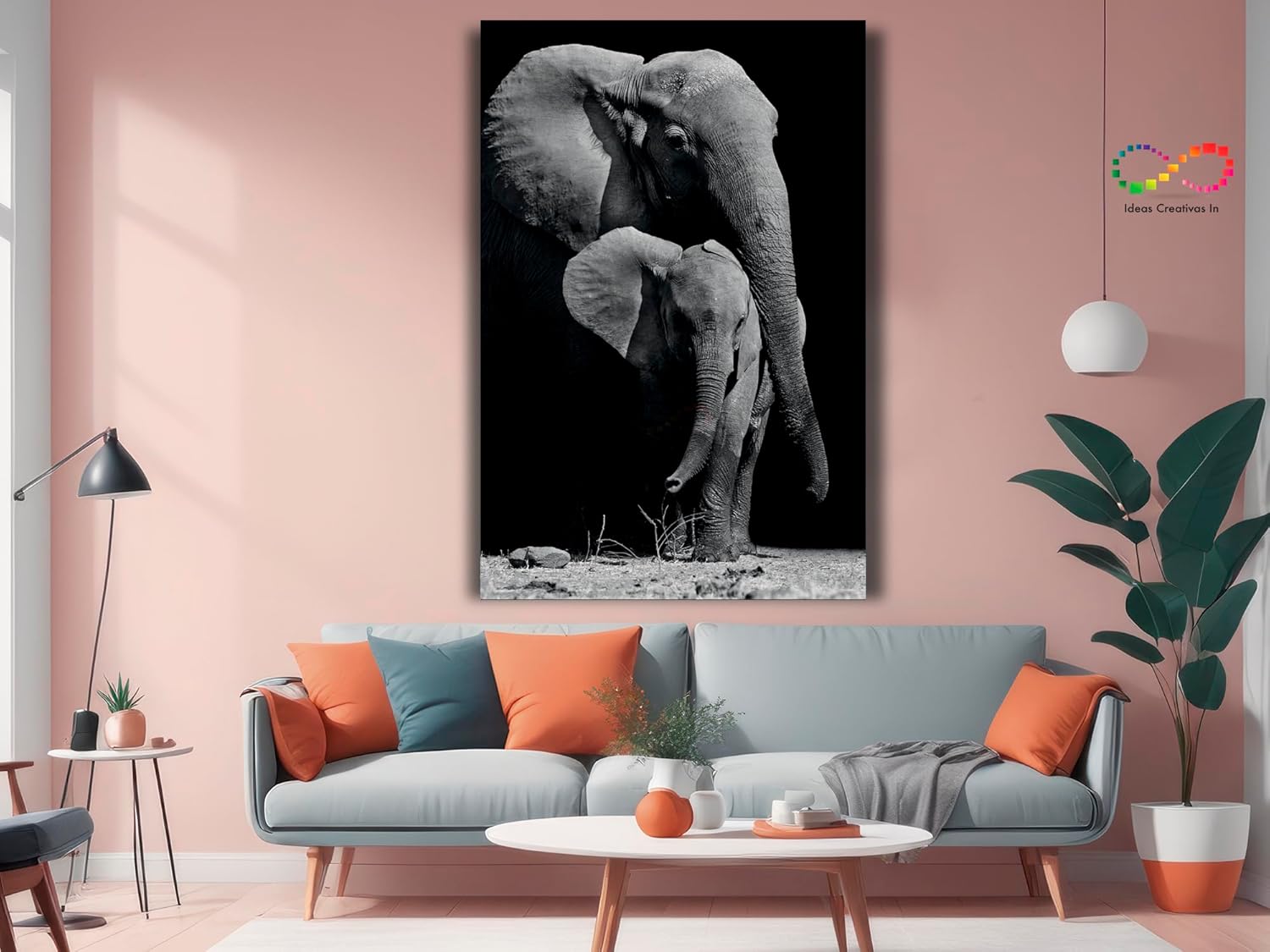 Cuadro Decorativo Moderno Para Sala Recamara o Comedor Elefante Protector-Decoracion-Canvas- Elefantes Mama y Elefantito Blanco y Negro-Ideas Creativas In - Imagen 2