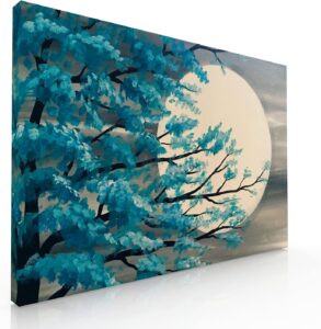 Ideas creativas In-Cuadro decorativo moderno para sala Arbol turquesa con luna-Canvas-120 x 80 cm