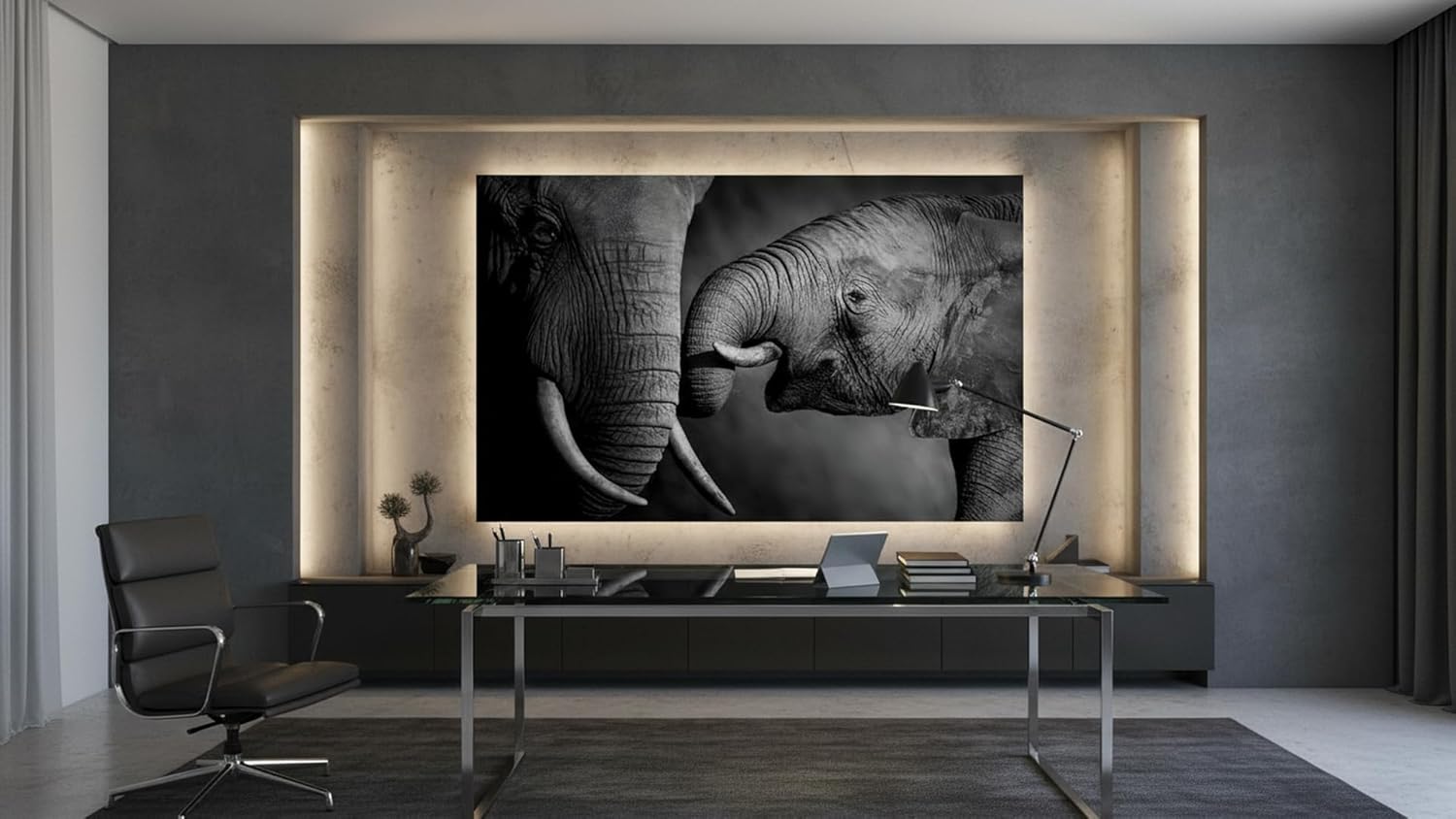 Ideas Creativas In-Cuadro Decorativo Sublimado Para Sala Recamara o Comedor Familia Elefantes Grande- Cuadro Moderno-Blanco y Negro-Blanco y Negro-150 x 100 cm - Imagen 5