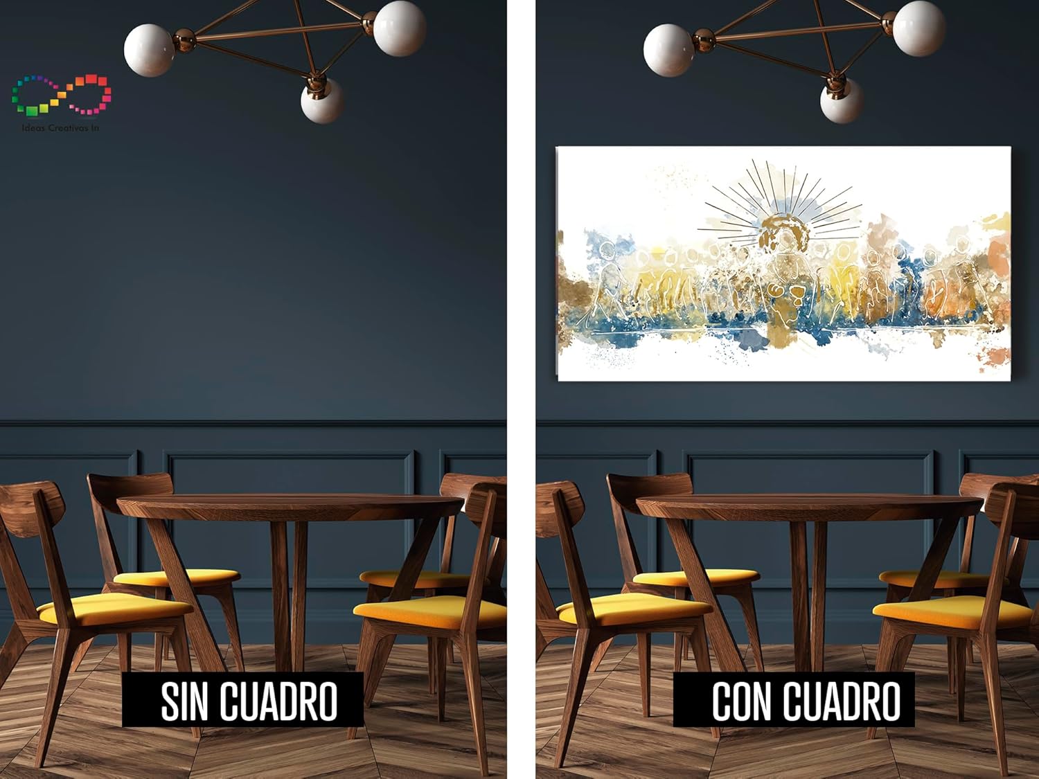Ideas creativas in- Cuadro Decorativo Canvas Marco Flotante Para Comedor Cocina Ultima Cena Sagrada Abstracta Calidad Premium (Plata)-Textura oleo-140 x 70cm (copia) - Imagen 4