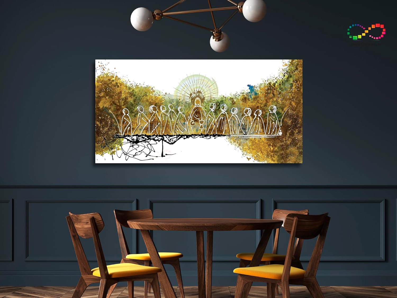 Ideas Creativas In | Cuadro Decorativo Canvas | Cena Sagrada Abstracta Moderna Tonos Ocre | Ultima Cena Sagrada | Diferentes Medidas | Decoración | Cuadro para Comedor | Cocina | Listo para Colgar | Tipo Galería 140 cm x 70 cm - Imagen 4