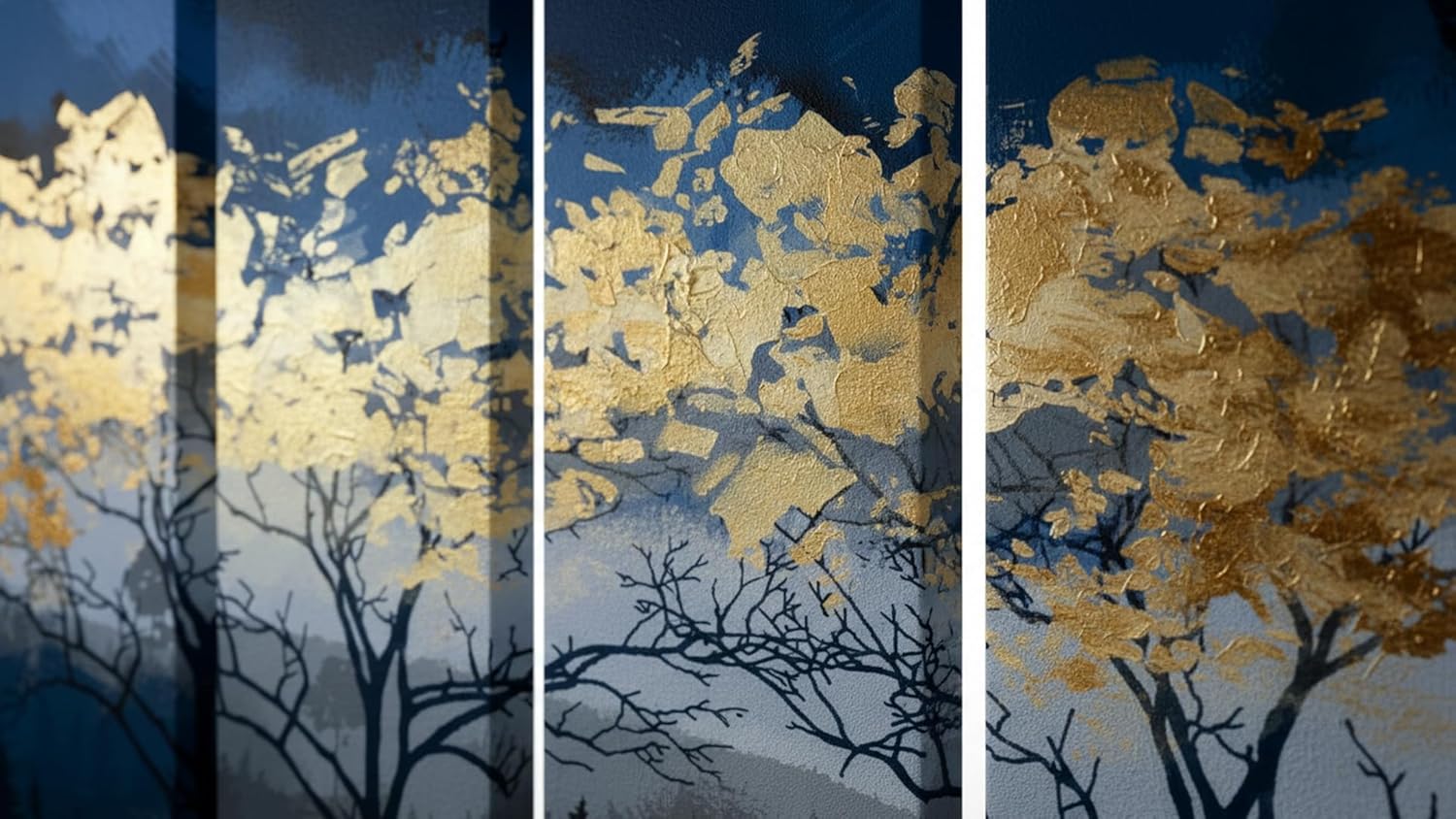 Ideas Creativas In-Set de 5 Cuadros Decorativos Abstracto Para Recamara Sala o Comedor Arbol Con Oro-Moderno-Tela Canvas-160 cm x 80 cm - Imagen 6