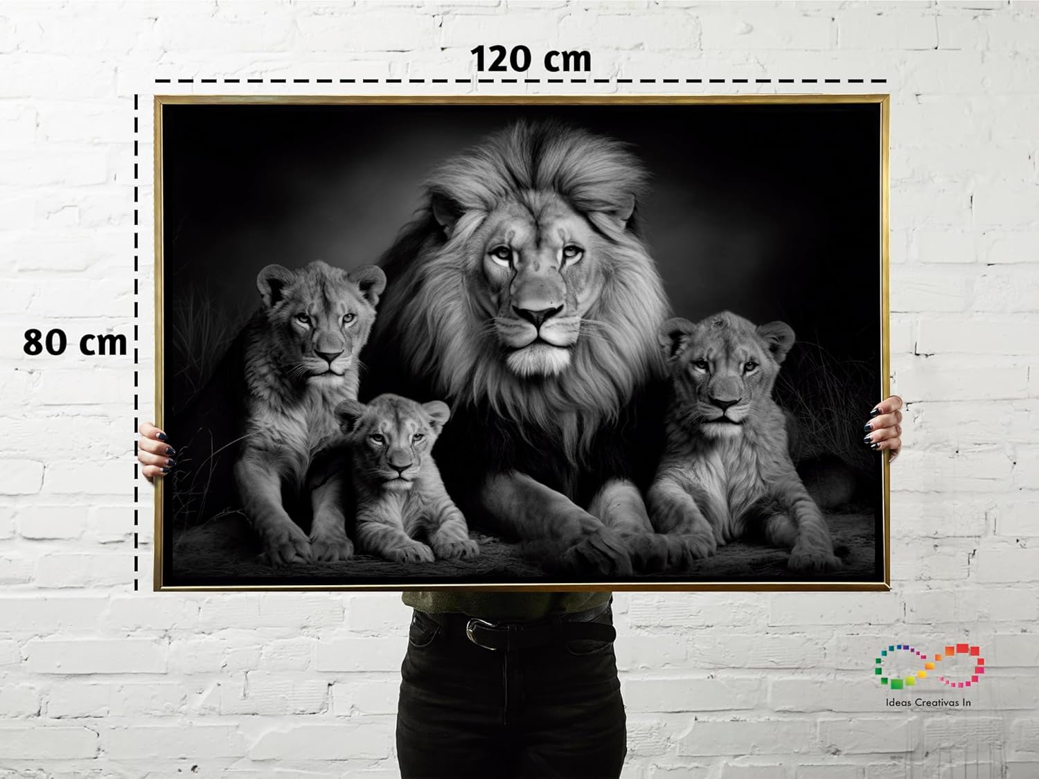 Ideas Creativas In-Cuadro Decorativo Moderno Con Marco Flotante Para Sala Recamara Oficina Familia Rey Leon Blanco Y Negro 120 X 80 CM(Oro) - Imagen 7