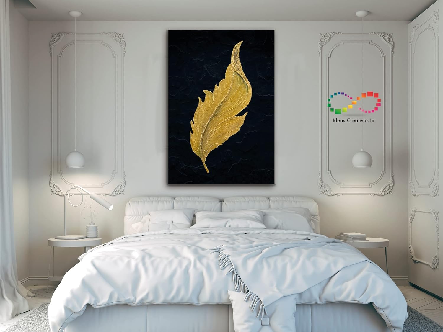 Cuadro Decorativo Canvas Para Recamara Sala o Comedor Pluma Dorada - Imagen 4