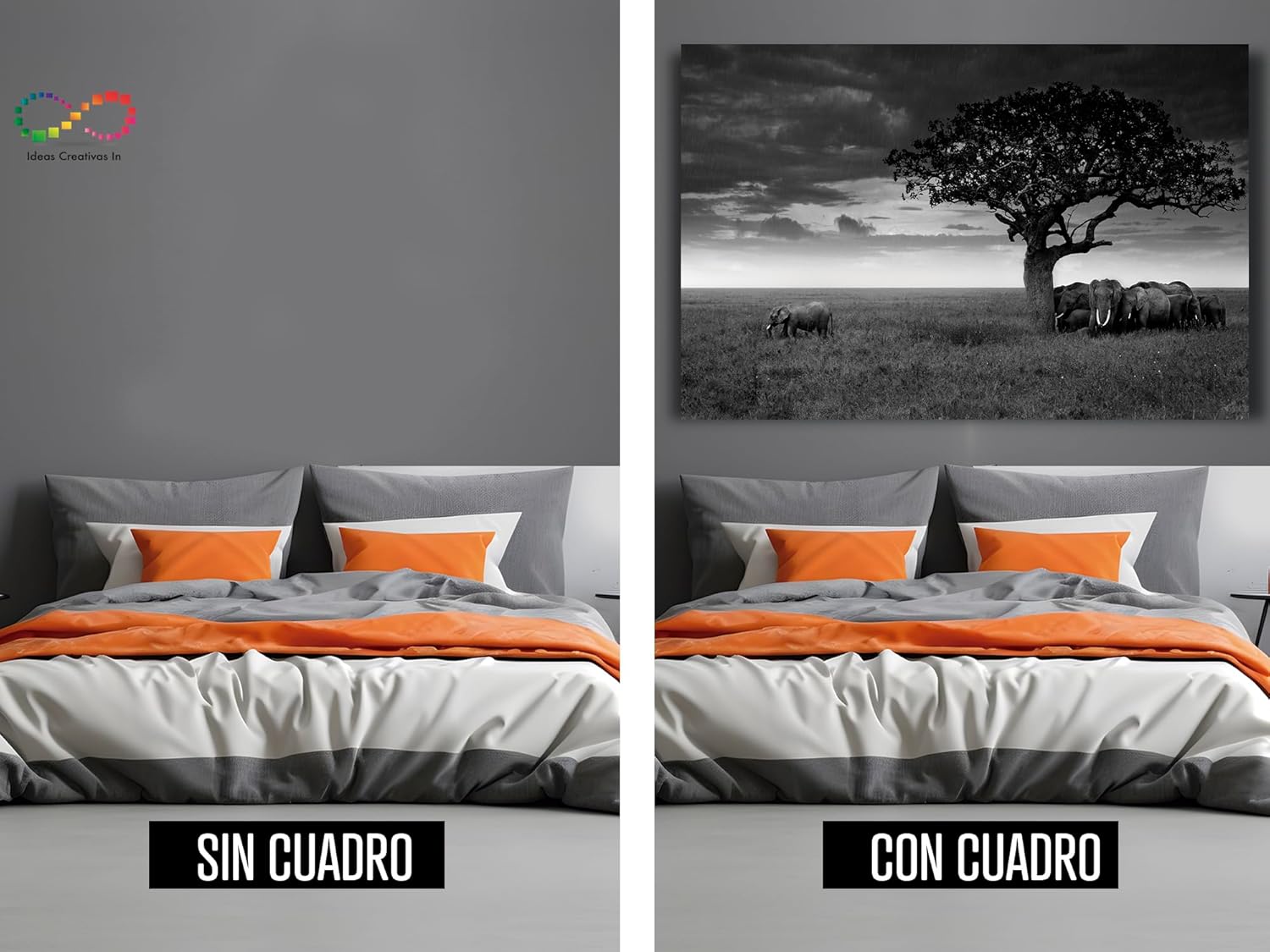 Ideas Creativas In - Elefantes En La Lluvia - Canvas Moderno - Elefantes Blanco Y Negro - Paisaje - Decorativo Para Sala O Recamara - Imagen 7