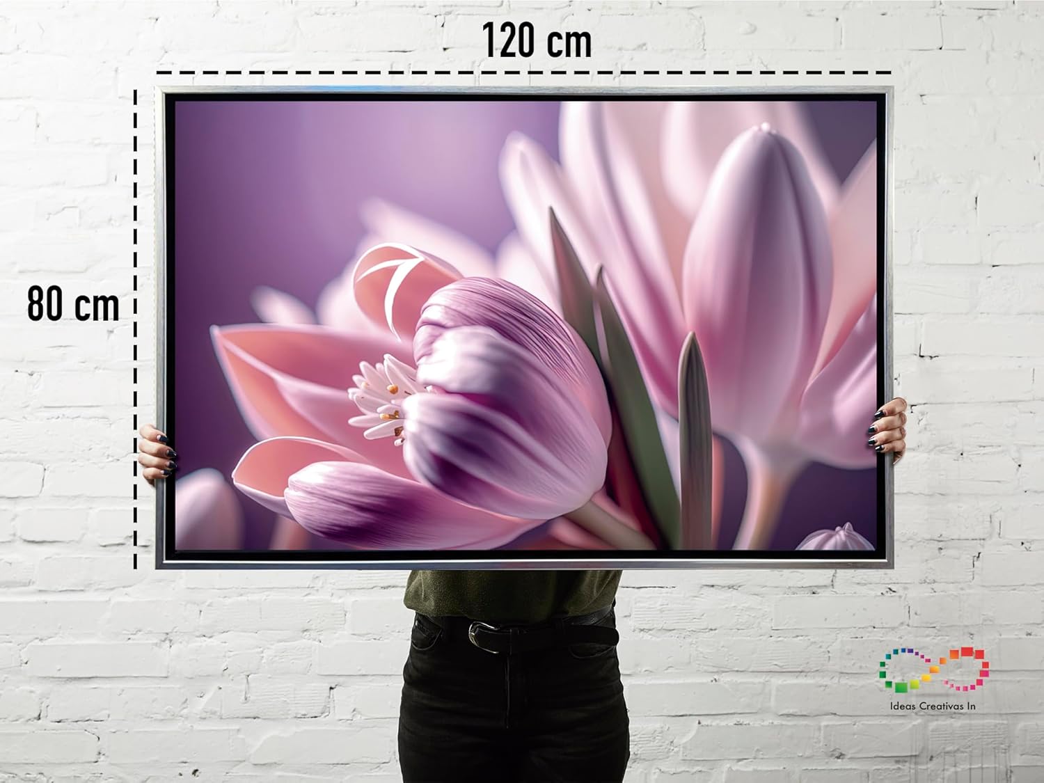 Ideas Creativas In- Cuadro Decorativo Moderno Con Marco Flotante Para Sala Recamara Oficina Flor Tulipan !20 cm x 80 cm Fores- Canvas (plata) - Imagen 7