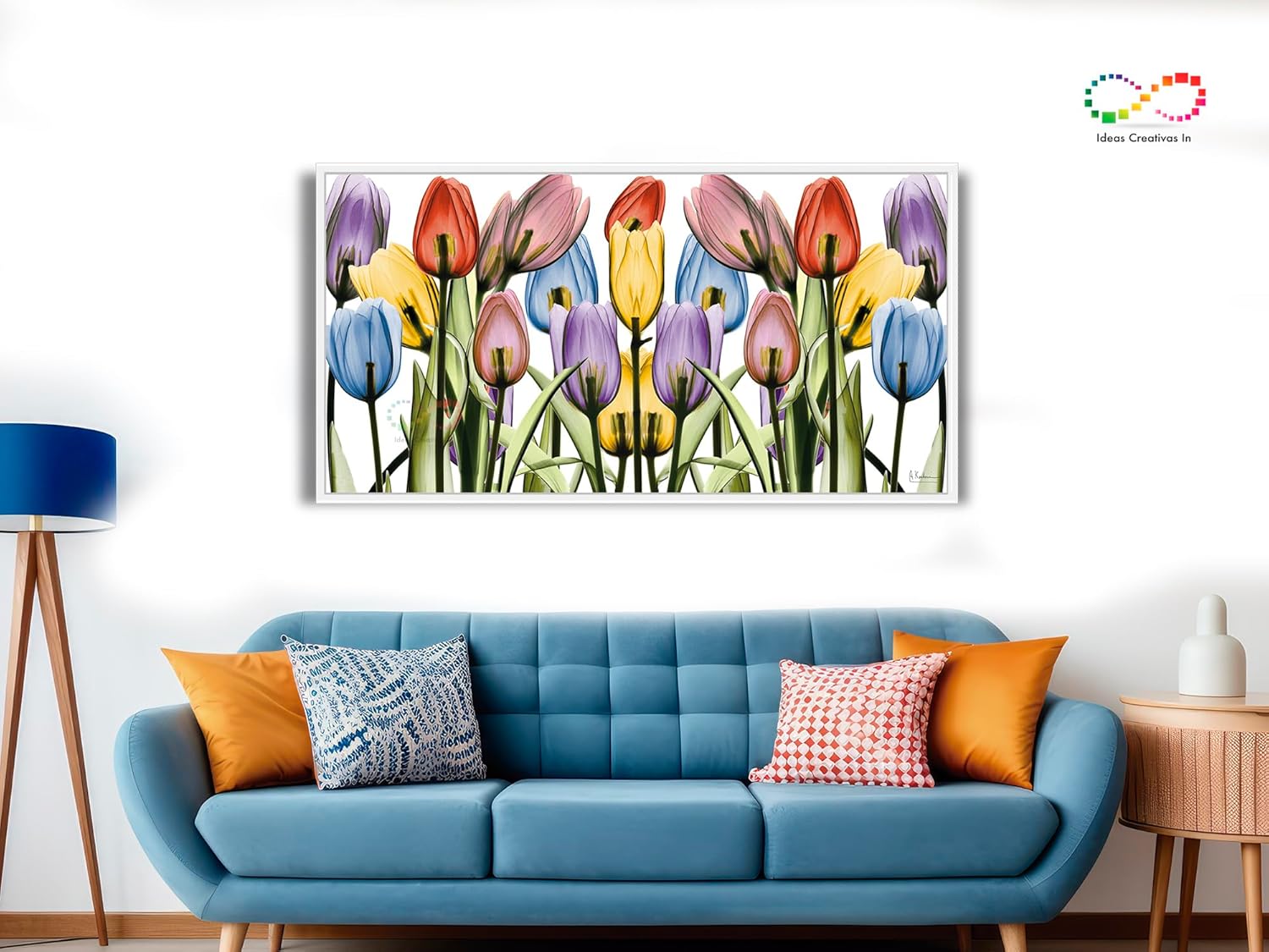 Ideas creativas In-Cuadro Decorativo Moderno Con Marco Flotante Tulipanes de Color (Blanco)- Flores-Salas-Comedor-Textura Oleo-Tela Canvas-140 x 70 cm - Imagen 4